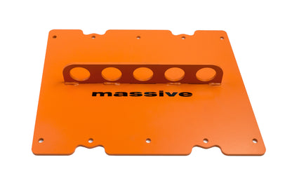 Massive Ford Godzilla Engine 7.3 6.8 Lift plate Hugger Orange Grain Side View