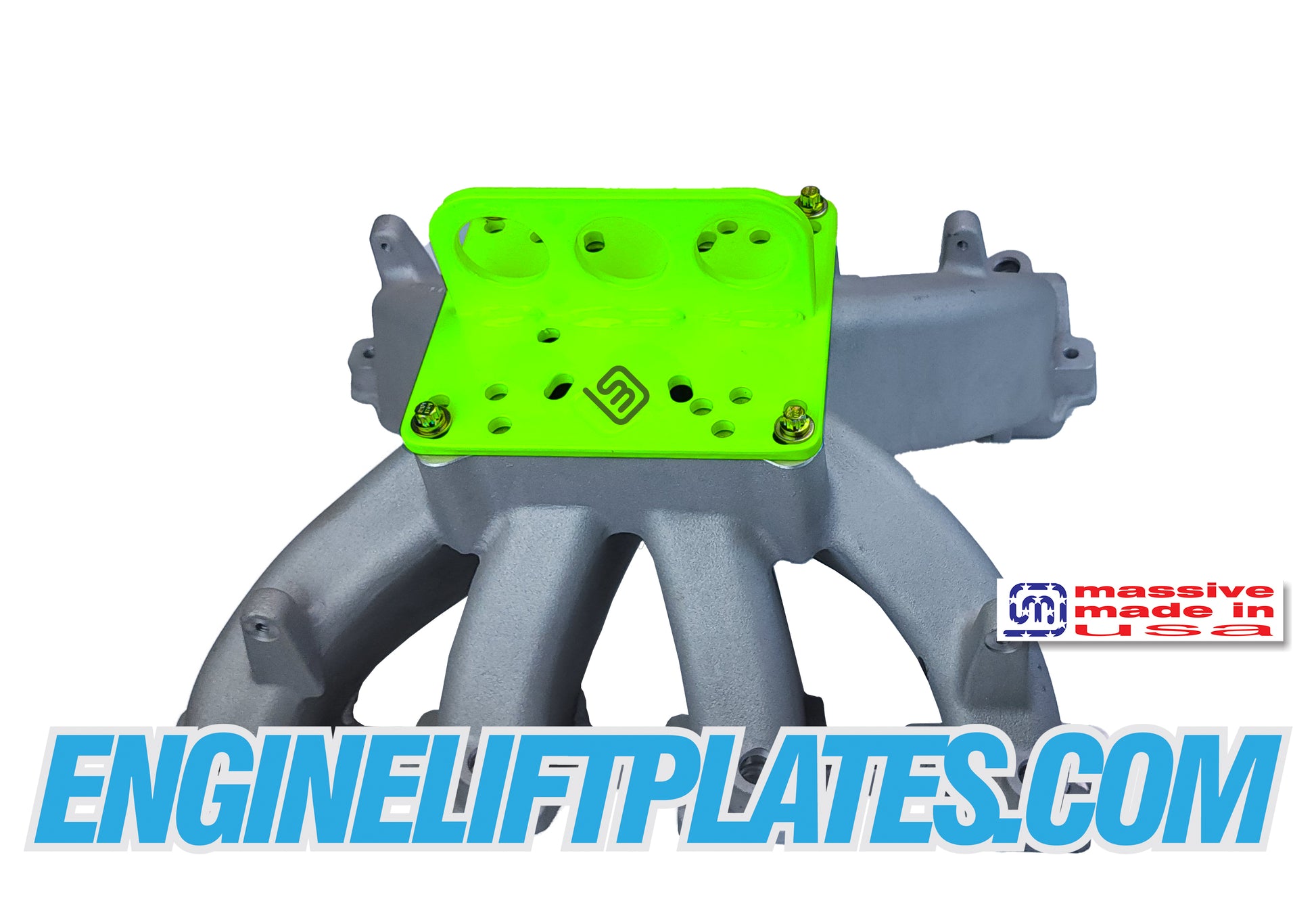 engineliftplates Universal Carb Intake manifold lift plate on manifold in Highlighter Yellow